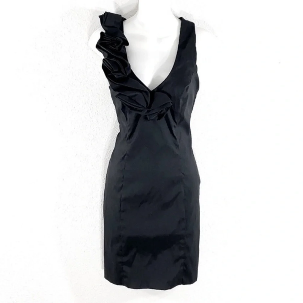 Jackie Jon New York black taffeta ruffle dress S24